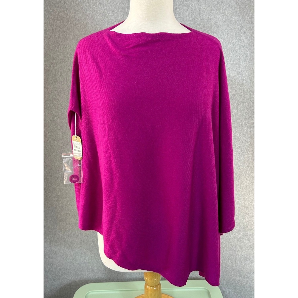 Nordstrom 100% Cashmere‎ Poncho Topper Sweater Asymmetric Fuschia Pink Soft NWT